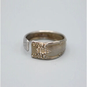 Golden Floral Vine Spoon Ring Size 12 Gold Tint Vintage Stainless Steel Polished